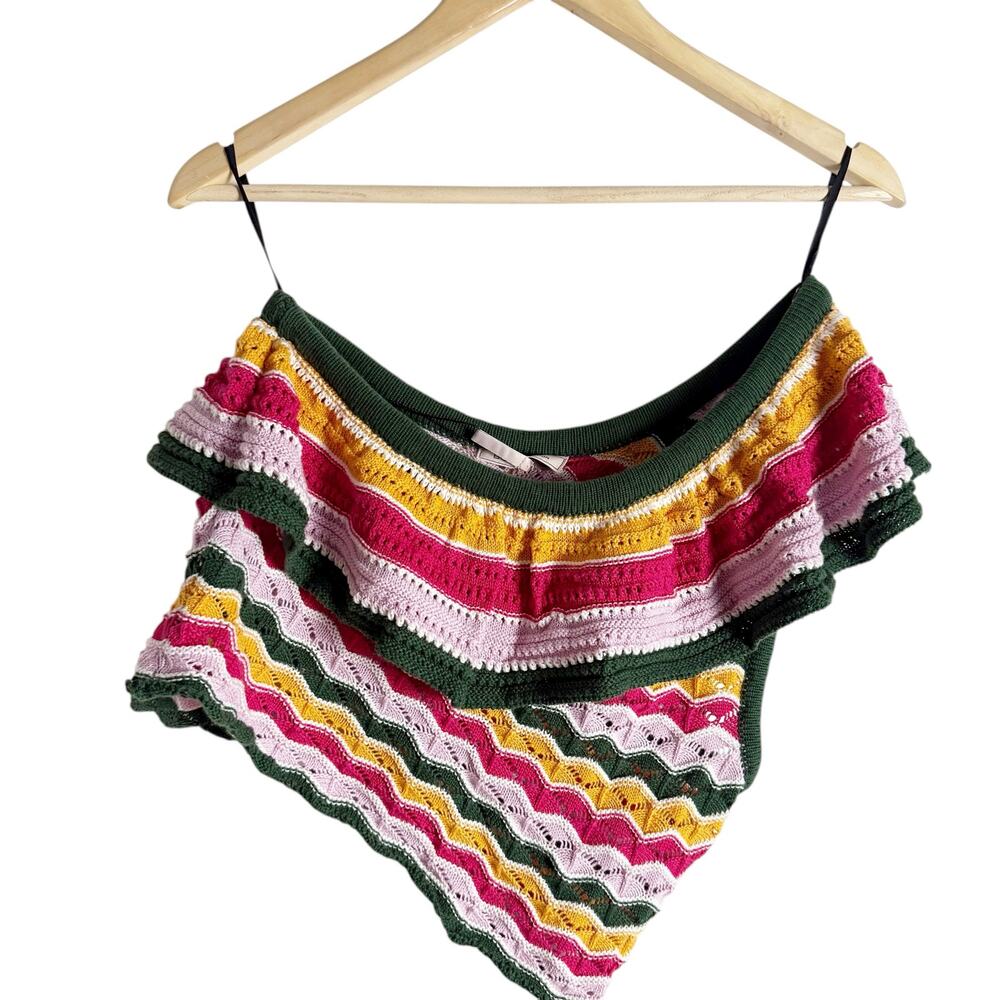 BCBGeneration Multicolor Chevron Stripe Crochet Knit One Shoulder Crop Top M